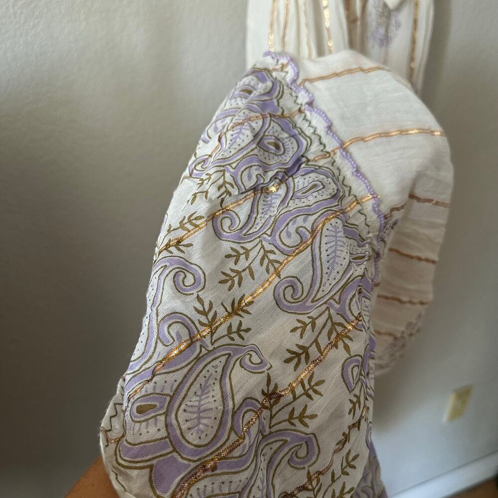 Boho Paisley Tiered Metallic Maxi Dress Festival Cottagecore White - Picture 9 of 9